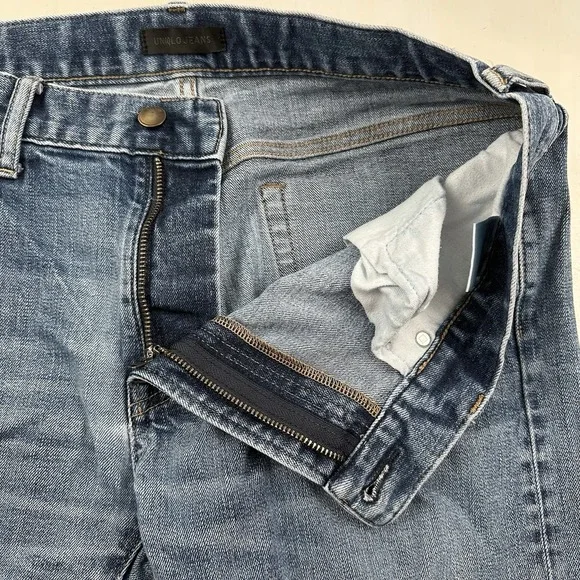 Uniqlo Kaihara Japanese Selvedge Jeans Mens 34x34 Slim Straight Light Wash Blue - Picture 6 of 12